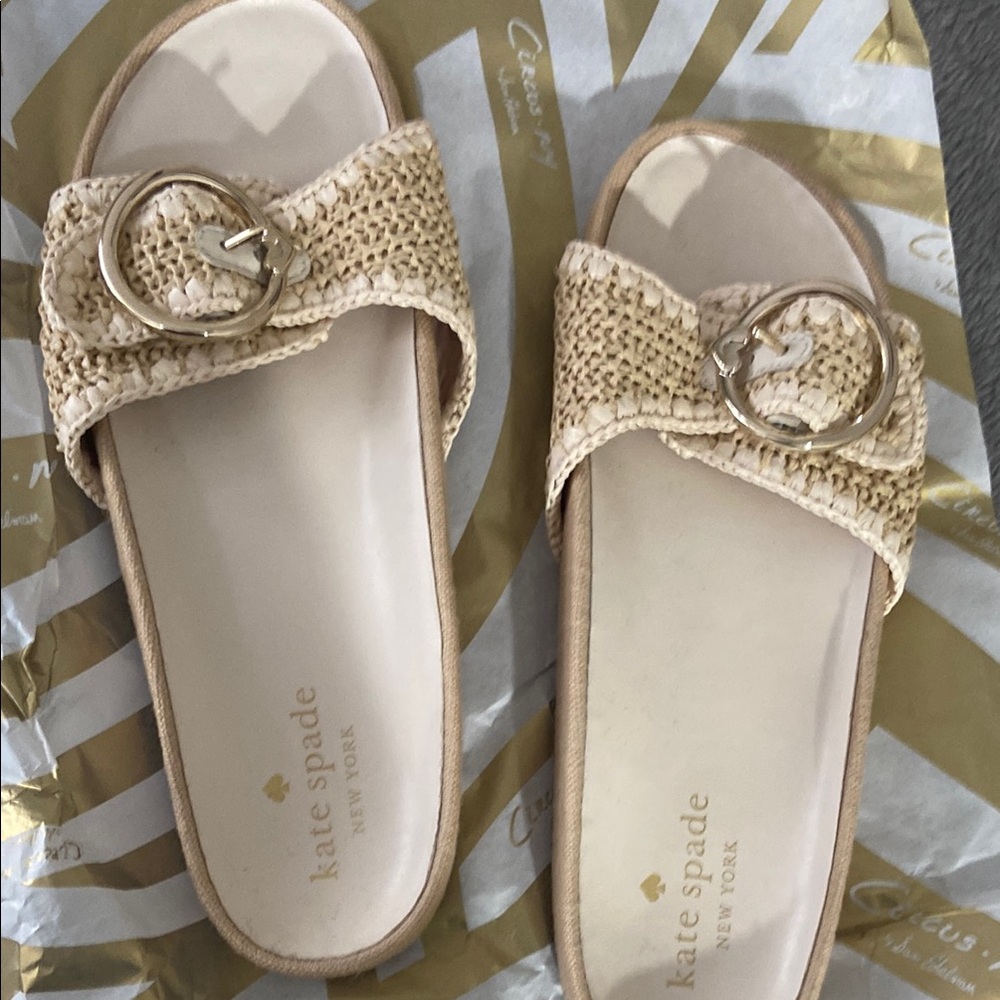 Kate Spade Beige Woven Slide Sandals